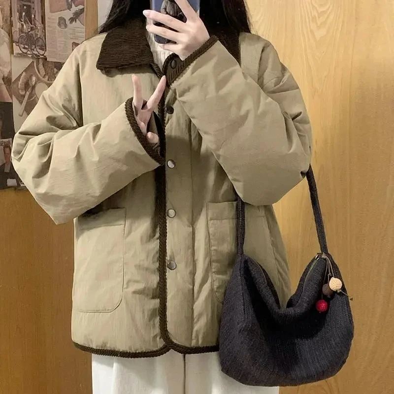 الخريف الشتاء المرأة معطف القطن القصير خفيفة الوزن الربط التلبيب عادية القطن وسادة مبطنة 2025 جديد إمرأة فضفاض سترات معطف