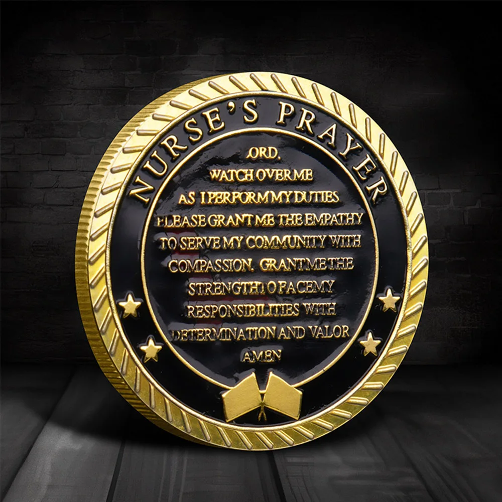 1pc Nurse's Paryer Commemorative Coin Collectible Guardian Angel Challenge Coin Lucky Items Collectible Holiday Gifts for Nurses