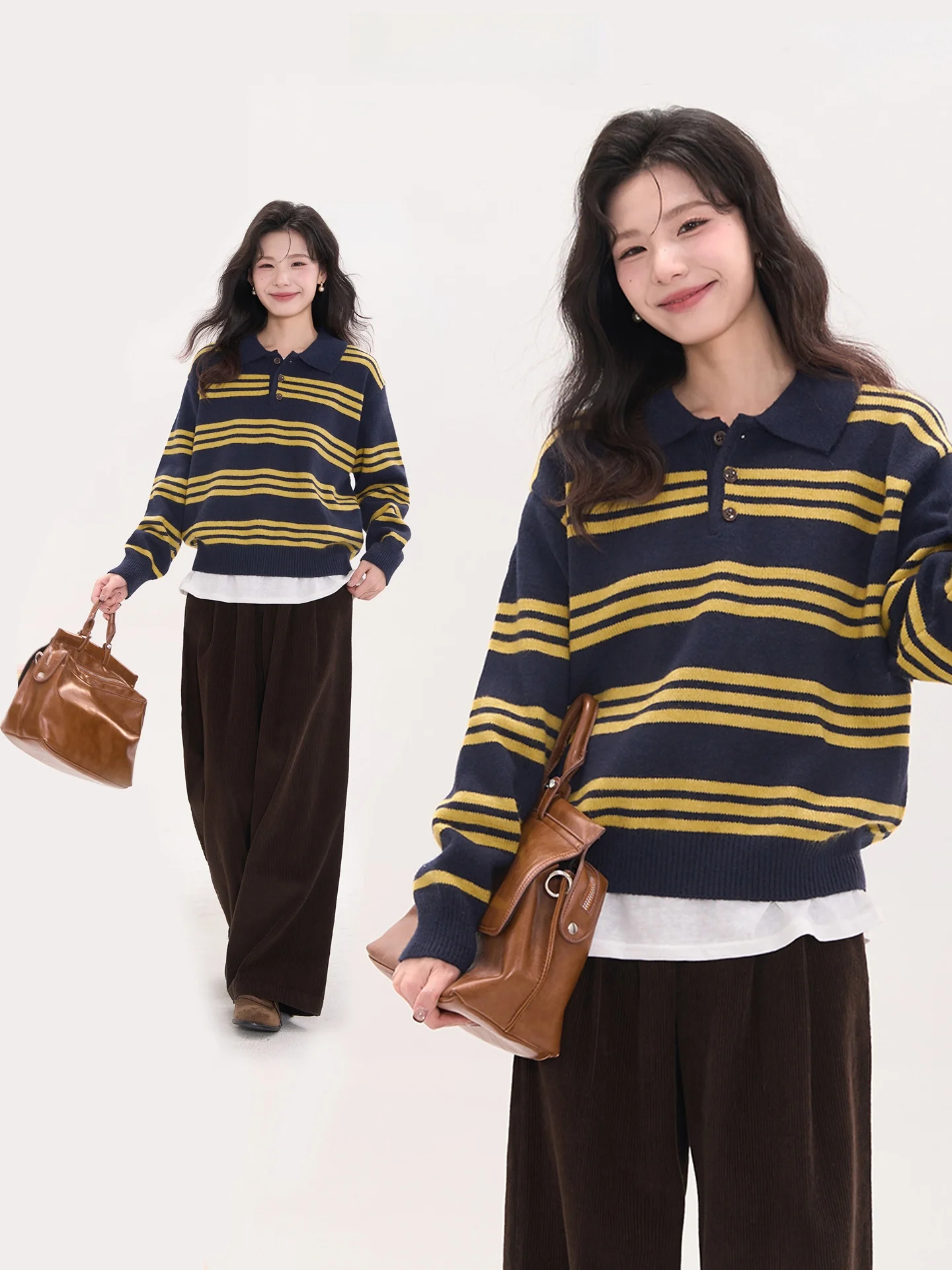 

Женский вязаный свитер Heme Oxygen Girl в стиле ретро, свободного кроя, в полоску, для осени, теплый, с эффектом согревания, для повседневной носки