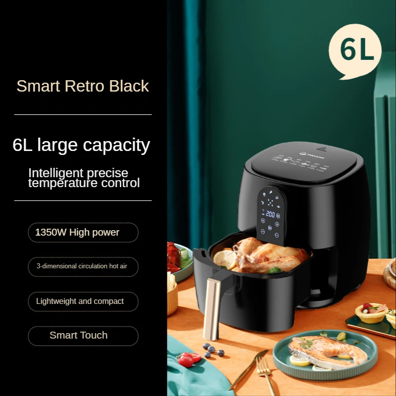 6L Smart Electric Air FryerLarge Capacity Automatic Household Multi 360°Baking LED Touchscreen Deep Fryer Without Oil EU Plug