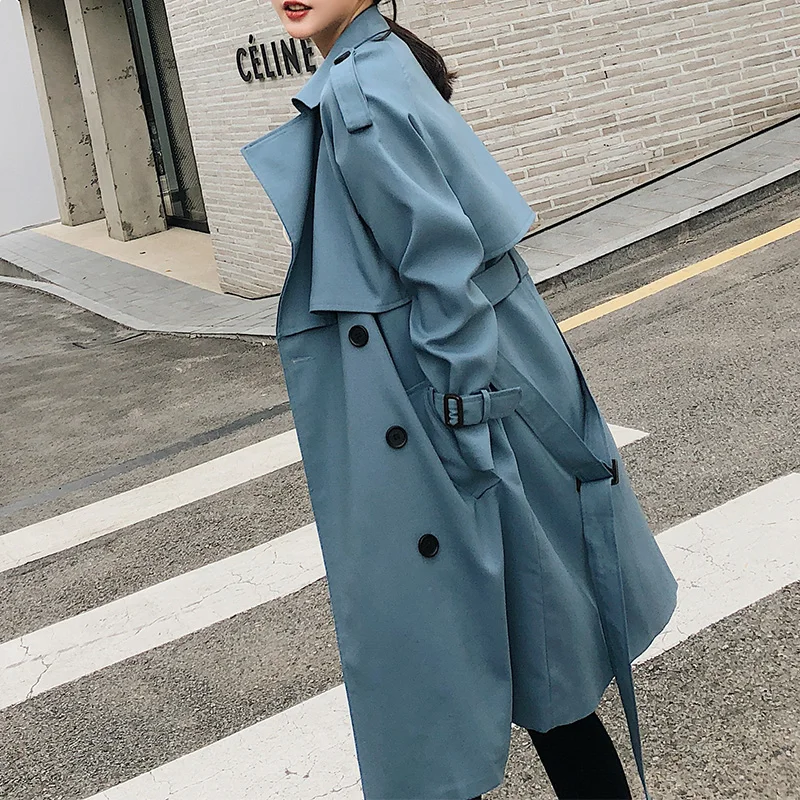 Fitaylor Spring Autumn Double Breasted Mid-long Trench Coat Women Casual Streetwear Slim Belt Cloak Vintage Windbreaker Outwear