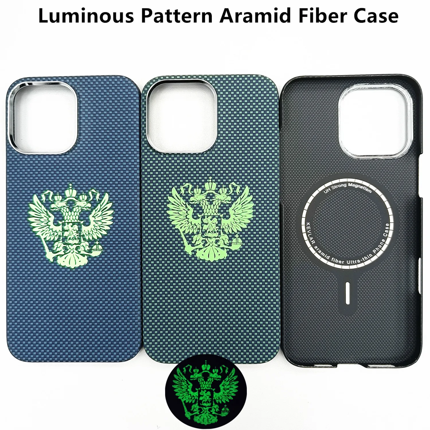 

Matte Genuine Aramid Carbon Fiber Magnetic Cover For iPhone 17 16 Pro Max 15Pro Magsafe Luminous Eagle Pattern Bulletproof Case