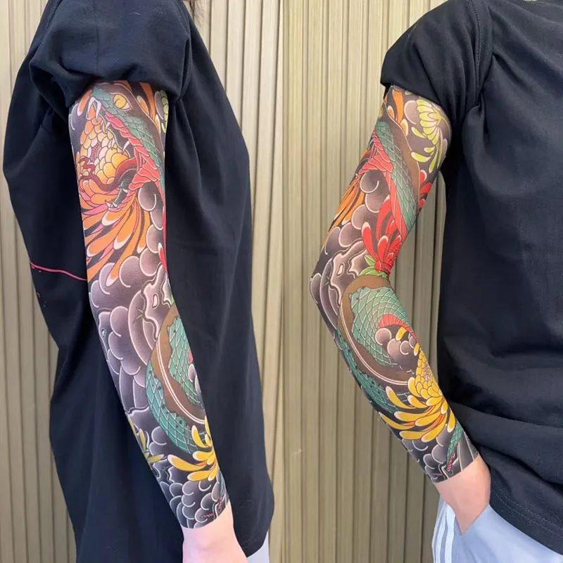 Flower  Arm Sleeves Arm Tattoo Sunscreen Ice Sleeve Ultra-thin Seamless Ice Silk Simulation Arm Cover For Men Women Dresses