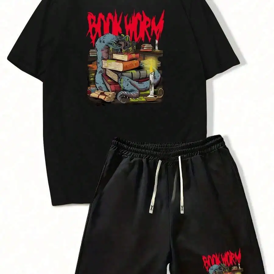 

Mens Casual Printed T-Shirt And Shorts Set Summer Knit Two Piece Outfit