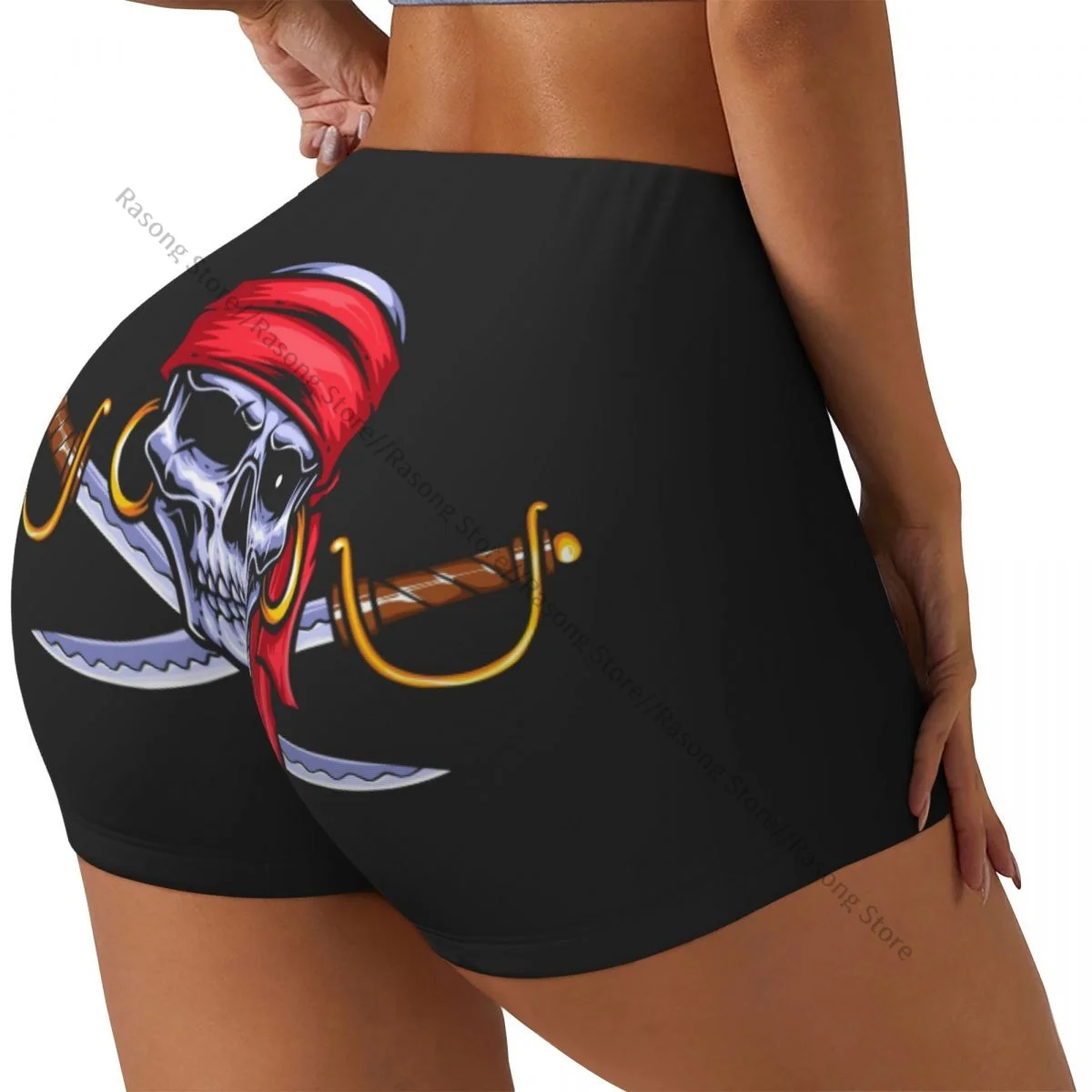 Women's Yoga Shorts Skull Pirates With Sword Scrunch Booty Butt Lifting Comfort Fitness Gym