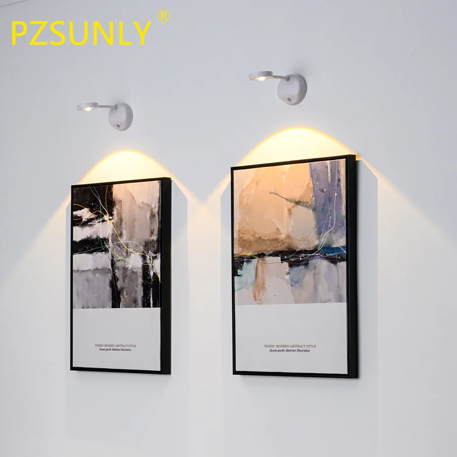 PZSUNLY USB Rechargeable Intelligent Human Sensing Wireless Wall Light Dimmable Led Spotlight For Lighting Paintings Pictures