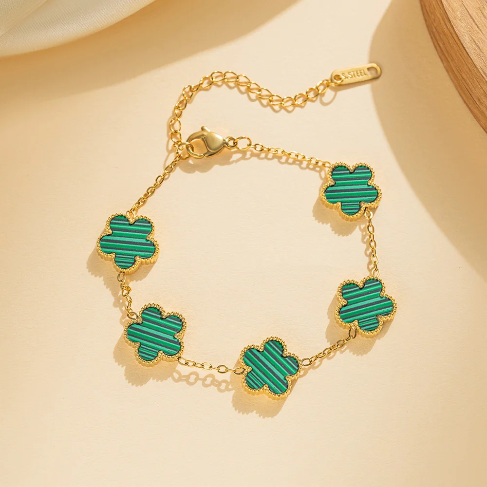 

13MM double-sided chain four-leaf clover five-flower bracelet fashionable versatile light luxury high-grade gold titanium steel