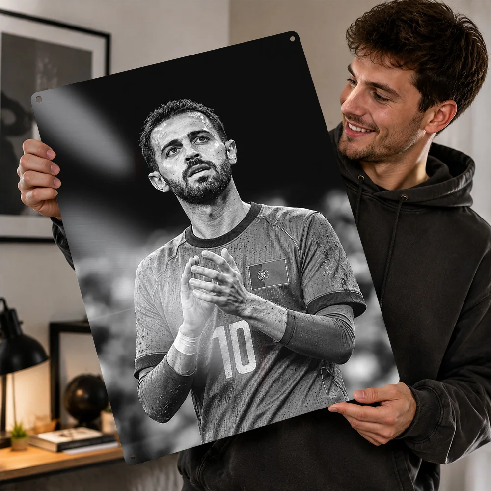 Bernardo Silva Football Textured Poster Personalized Aluminum Metal Sign Club Legacy Style Wall Art Made For Player Collectors