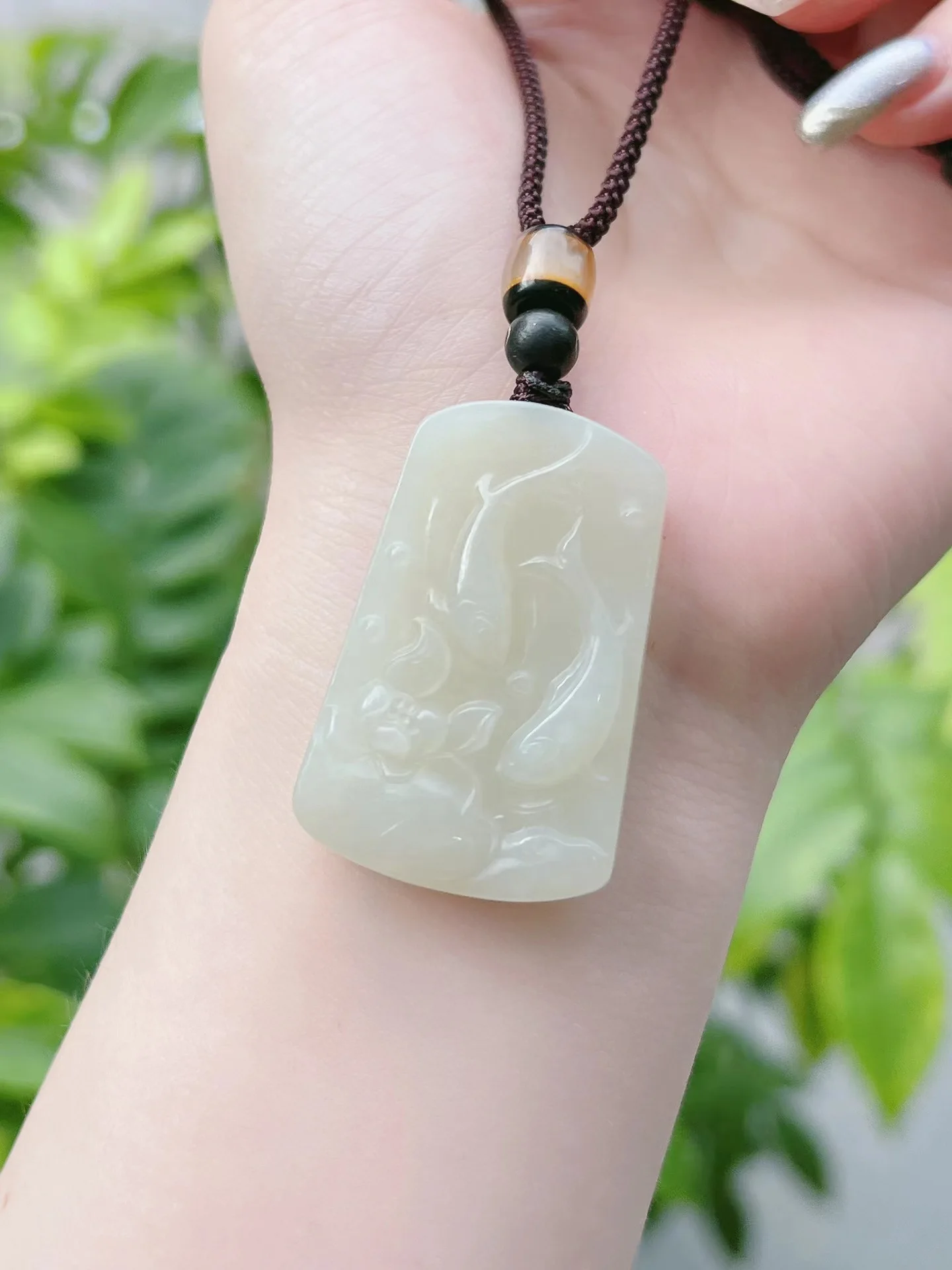 Exquisite Hetian Jade Arowana Pendant Jewelry 1911#