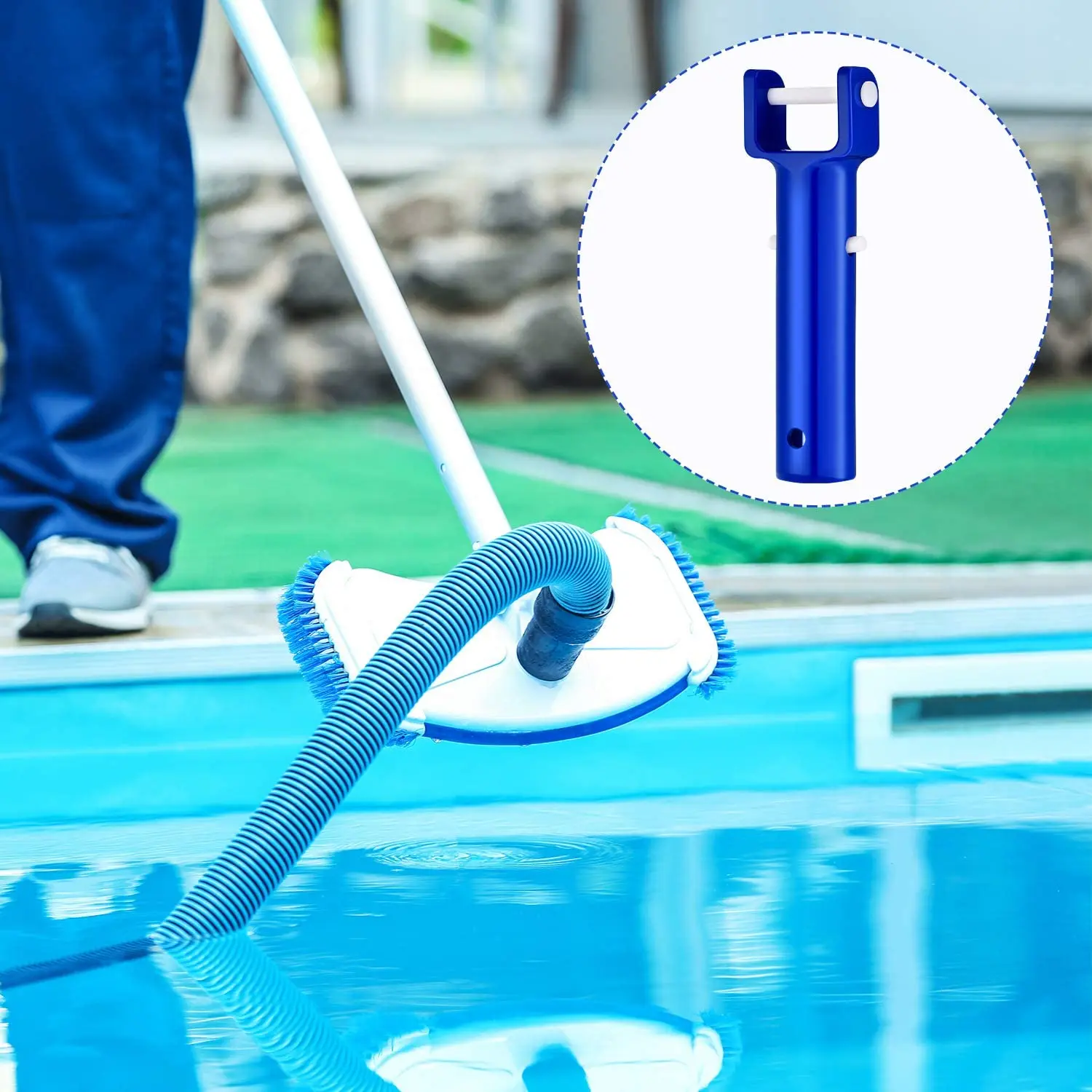 A84E-4Pcs Swimming Pool Vacuum Head Handles Pool Cleaning Tool Replacement Accessories With 12Pcs V-Shaped Clip