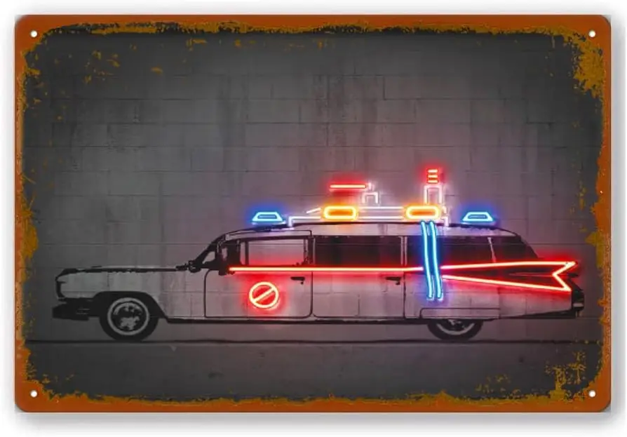 السيارات الشهيرة Ghostbusters معدن القصدير تسجيل خمر الألومنيوم تسجيل ريفي جدار ديكور للمنزل والعطلات الاحتفالات الألومنيوم Sig
