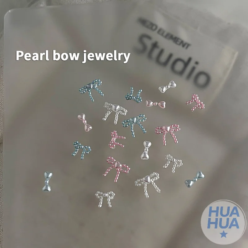 HUA HUA 1pcs Pearl Bow Nail Art Charms For DIY Nail Decoration 3D Hollow Crafting Jewelry Nails Accessories Manicure Parts