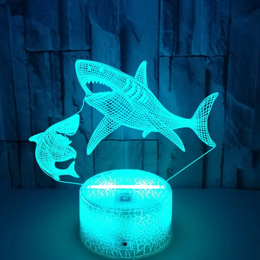 Acrylic Shark Lamp7 Color Changing 3D Illusion LED Night Light Kids Slee Lights Gift Bedroom Decoration Bedside USB Table Lamps