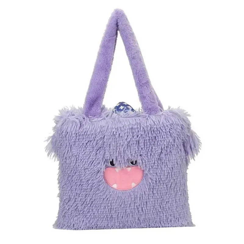 

Kawaii Cute Fluffy Embroidered Cartoon Pattern Tote Bag Large Capacity Plush Handbag Shoulder Bag, Women Funny Handbags & Purses