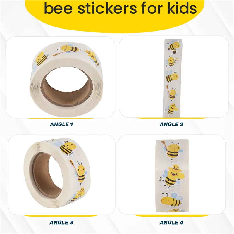 لفة ملصقات النحل - 500 قطعة من ملصقات رياض الأطفال اللطيفة لهدايا عيد الميلاد واللوازم المكتبية والحرف اليدوية