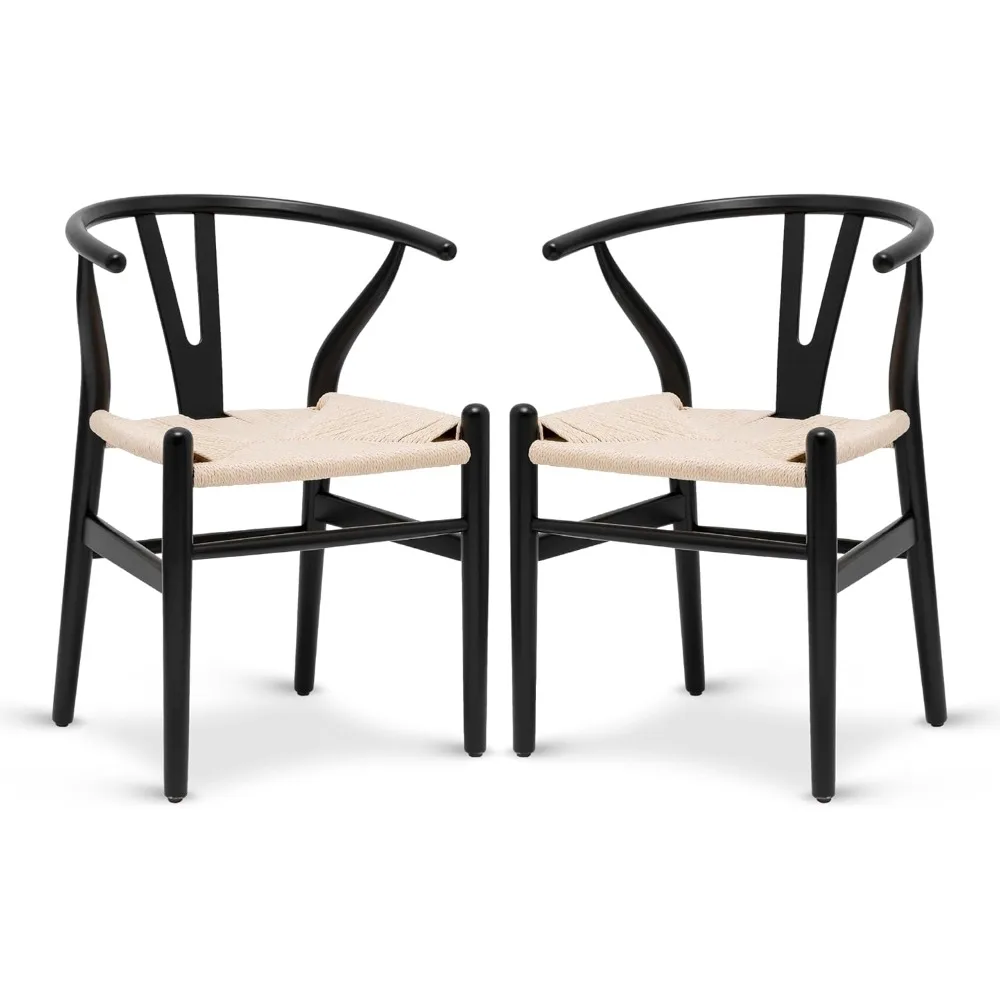 

Dining Chairs – Mid-century Modern Wishbone Dining Chairs With Arms, Solid Wood Frame, Indoor Use – Black
