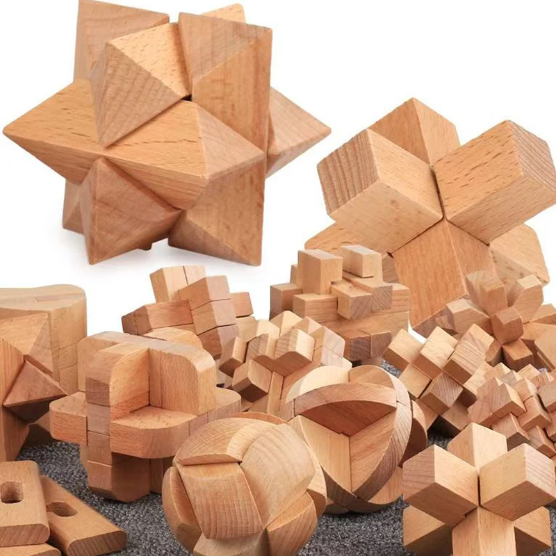 Juego de 6 uds. De rompecabezas de madera, cubo, juguetes educativos para niños y adultos, rompecabezas de ensamblaje y desmontaje, desafío IQ