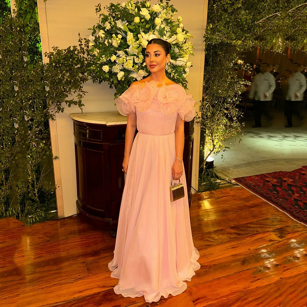 Msikoods Różowe Sukienki Wieczorowe 2025 Kwiatowa Plisowana Sukienka na Bal Specjalna Okazja Sukienka Damska Formalna Suknia dla Gościa Weselnego Szyta na Miarę