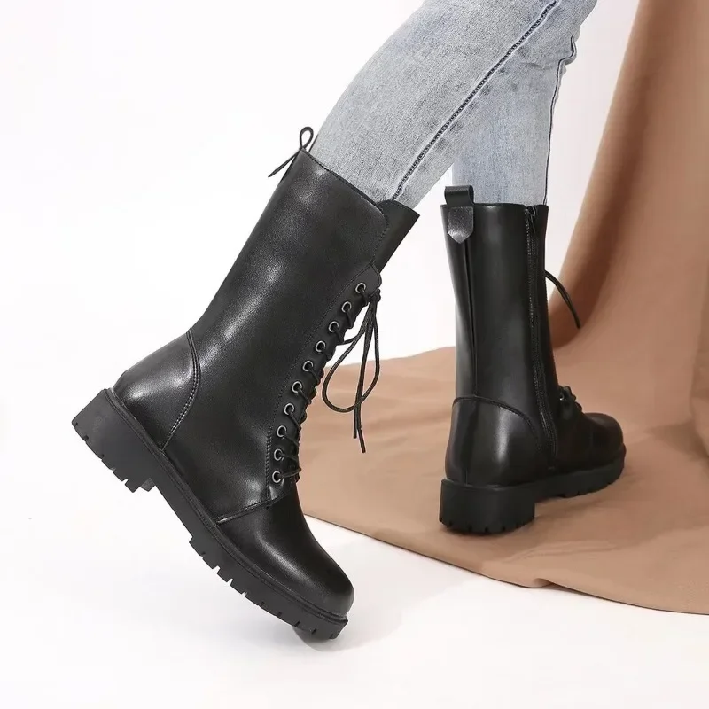 Damskie designerskie buty rycerskie jesienno-zimowa moda zasznurować boczny zamek błyskawiczny botki kobieta buty na platformie Bota De Vaqueiro — zdjęcie 6