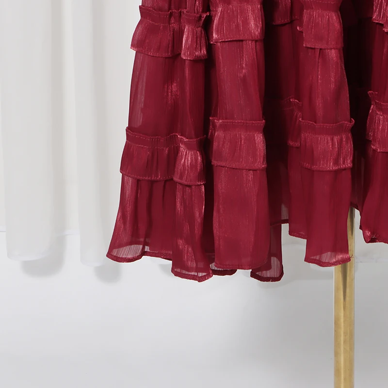 Vestido Tunic Vintage Sólido para Mulheres com Gola Alta, Manga Bufante, Rendas e Detalhes em Camadas, Vestidos Doces para Mulheres Novos