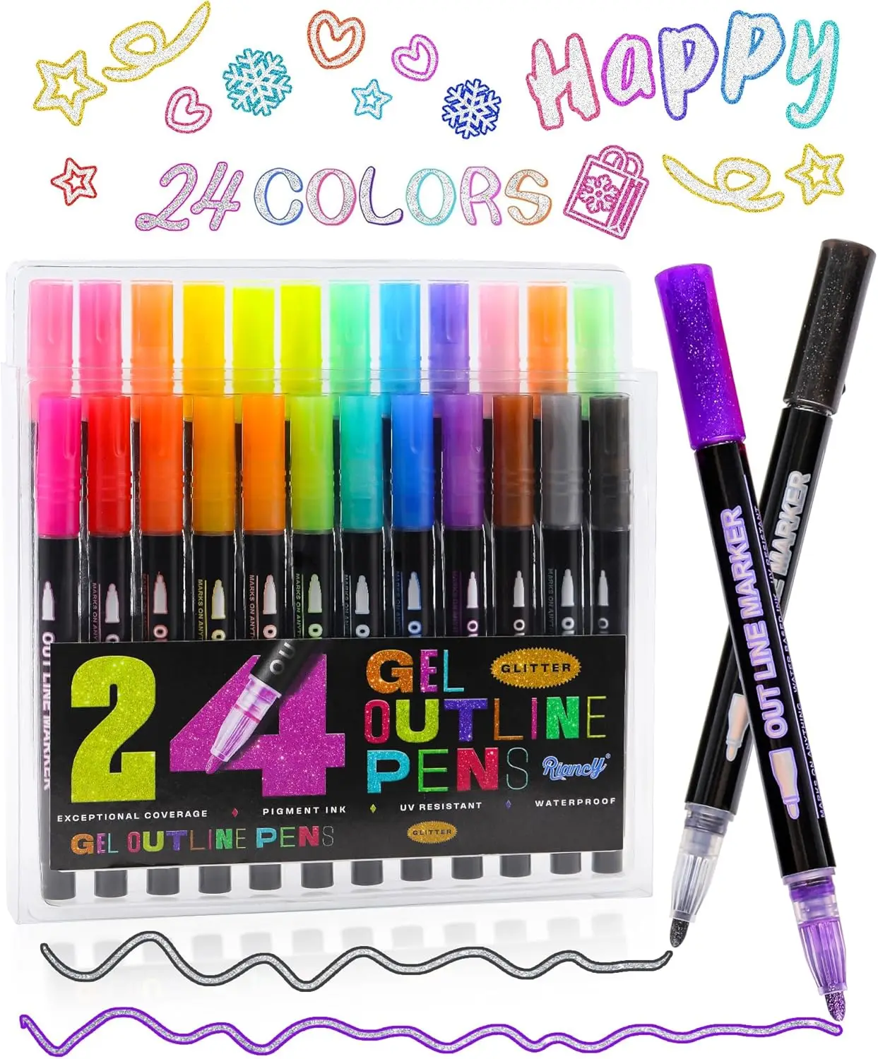 

24 Colors Metallic Outline Markers - Dual Line Shimmer Pens for Art, Cards, Crafts