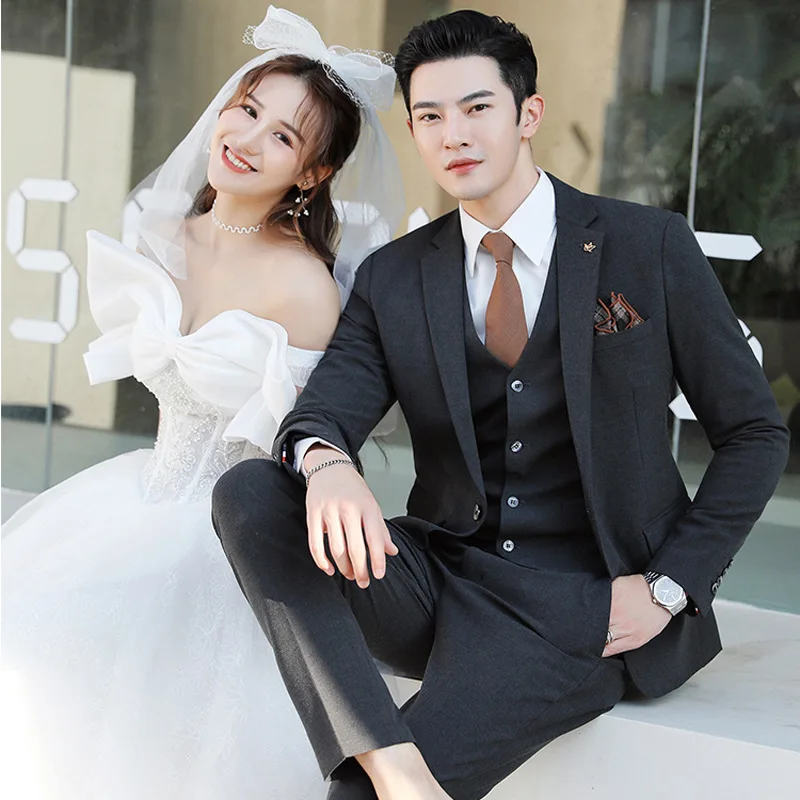 

CL115703 groom wedding suit men's suit formal suit British suit three-piece suit Korean version slim business casual professiona