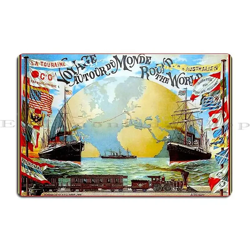 Вокруг света в 80- дней, винтажная металлическая табличка с принтом «Jules Verne», клубная винтажная настраиваемая настенная вывеска, жестяная вывеска для кинотеатра, плакат