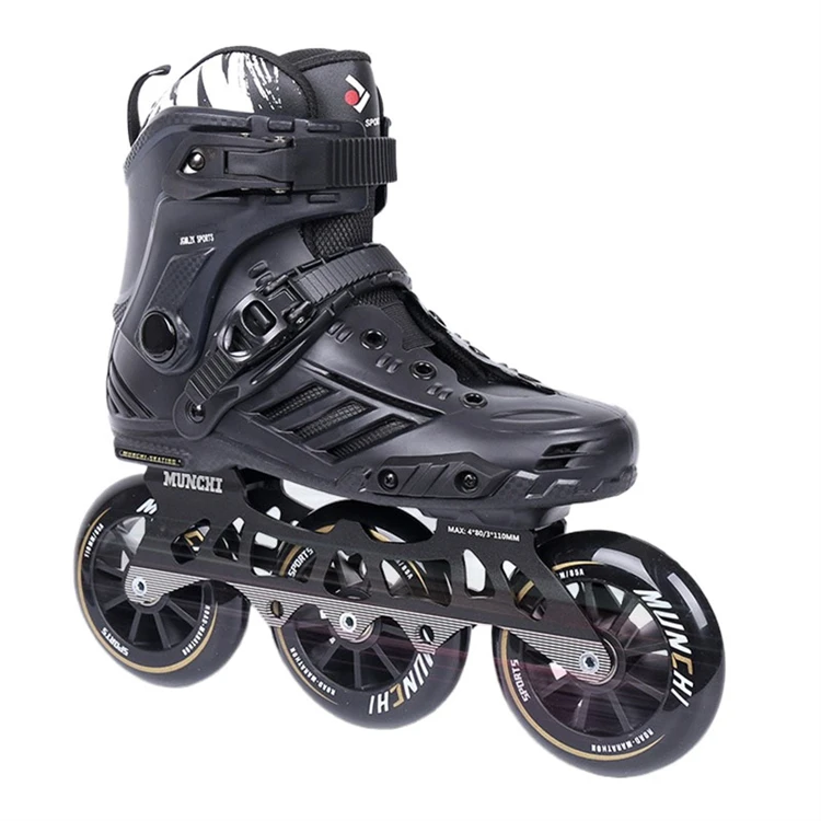 Patinação de velocidade preta para exterior, sapatos de patins, populares em 2024, 85A, 110mm * 3 Wheel