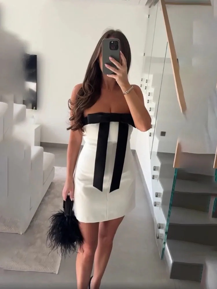 HH 新しい女性の夏のファッション多用途プリンセススタイルの弓飾りジッパーチューブトップドレス女性の甘いかわいいショートパーティードレス