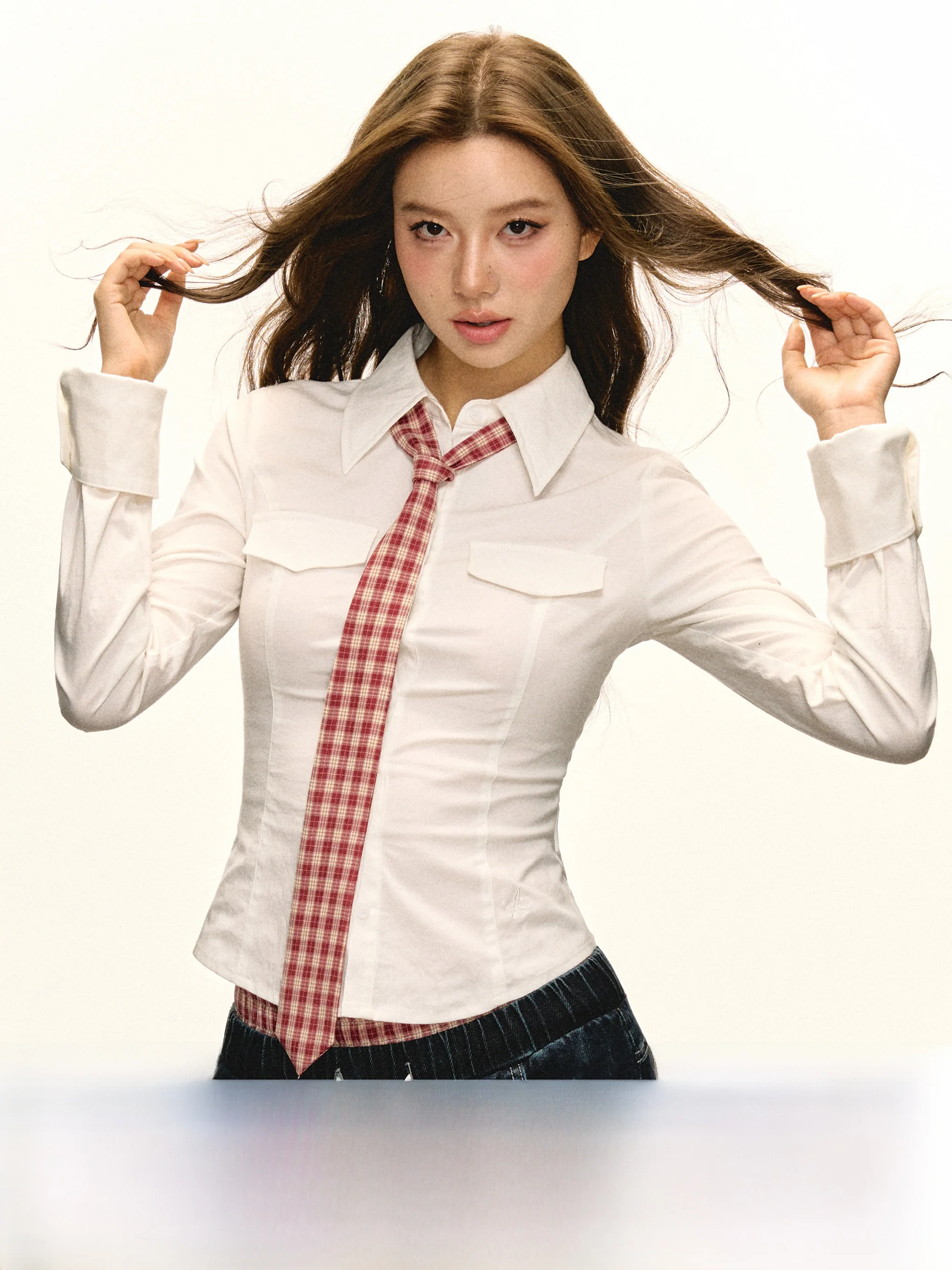 

Ariseism: Новинка! Женская рубашка в американском ретро-стиле с длинным рукавом, приталенная, универсальная, осенне-зимняя, уличный стиль, из смесового хлопка.