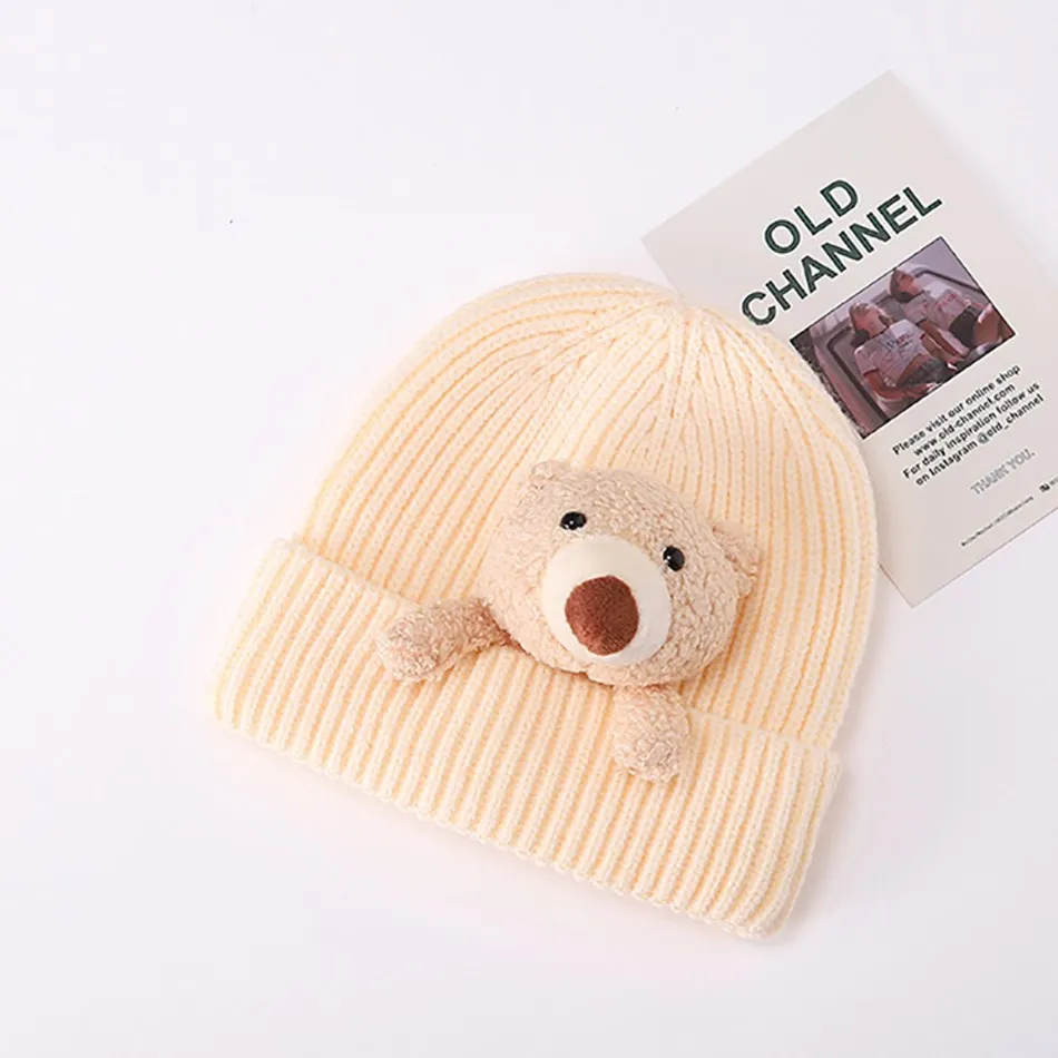 Kids Hats Caps Baby Newborn Knitted Hat Autumn Winter Baby Boys Girls Warm Windproof Hats Children Cartoon Bear Solid Color Hat