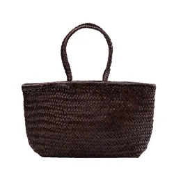 Genuine Leather Cow Skin Women Woven Handmade Handbag Beach Totes