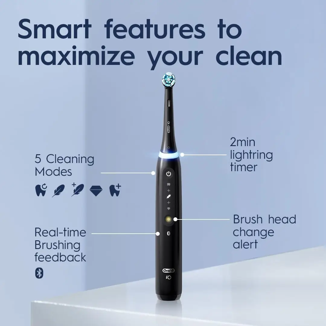 Oral B iO Series 5 Electric Toothbrush with Travel Case Extra Brush Heads Pressure Sensor Smart 5 Brushing Modes White Teeth