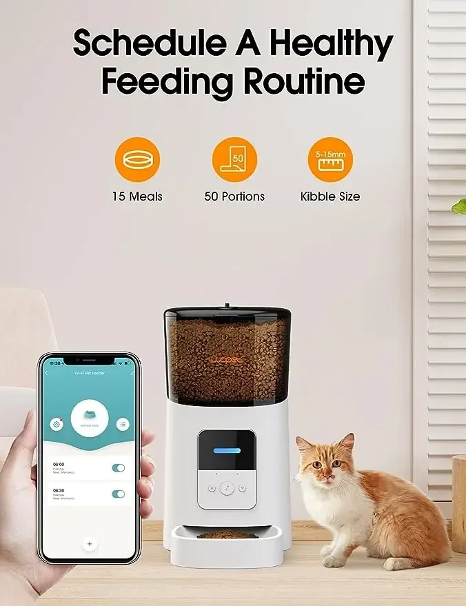 6L Automatic Cat Feeder WiFi Automatic Dog Feeder Automatic Cat Food Dispenser with Low Food Sensor and oice Recorder