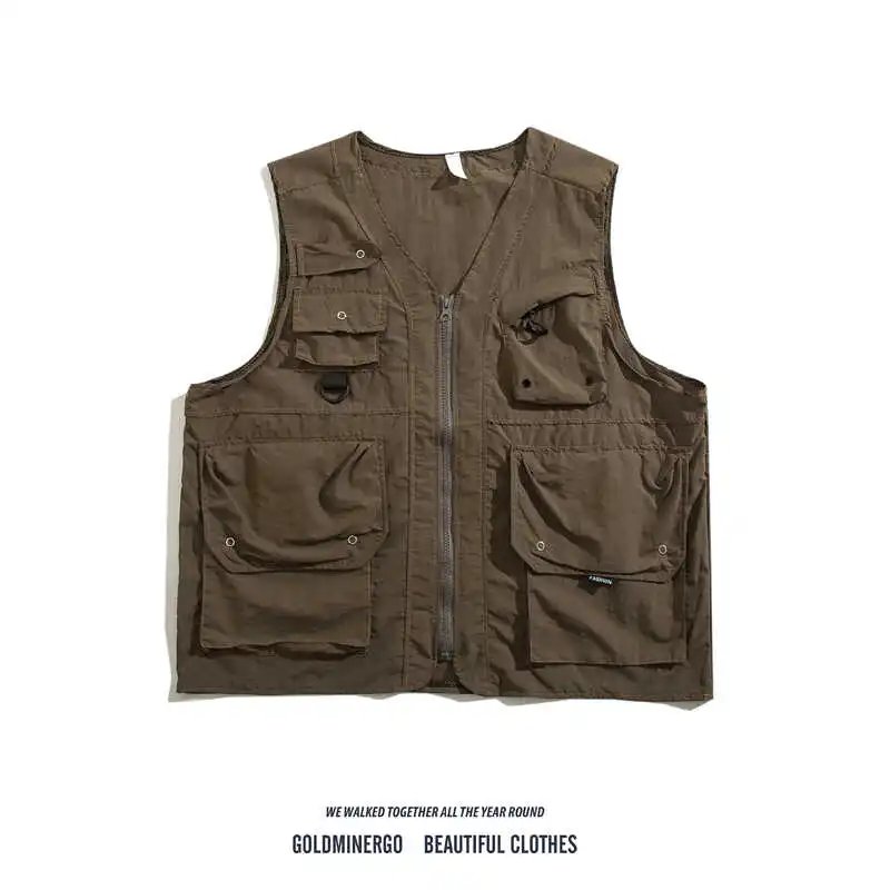 

Outdoor Functional Sports Sle Multi-ket Workwear Vest ex American INS Trendy Brand Haome Svel oulder Vest