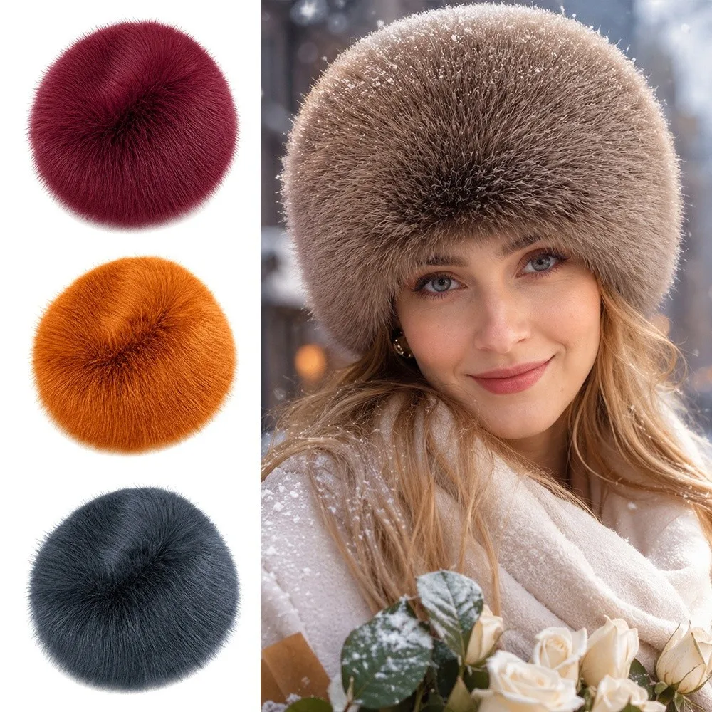 Chrismas Gifts Russian Style Faux Fur Hat Thick Faux Fox Fur Flat Cap Warm Windproof Fisherman Hat Women