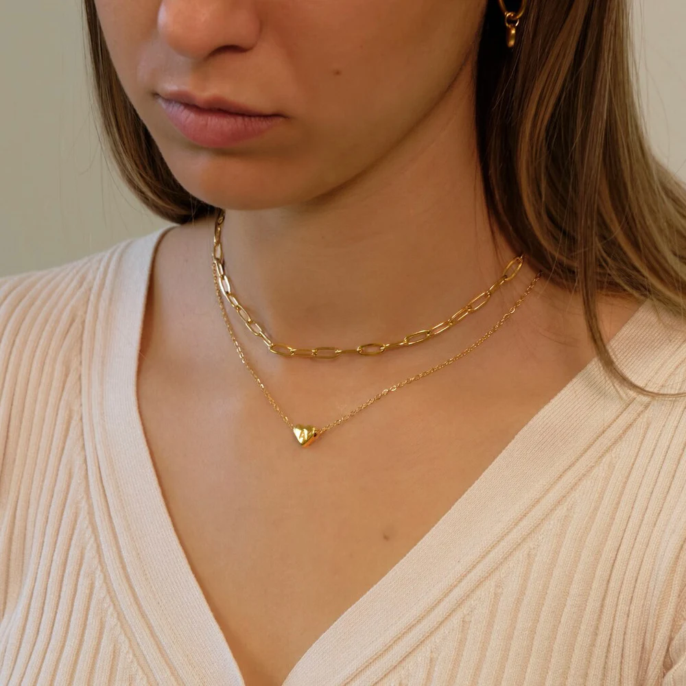 Personalized Letter Heart Choker Necklace for Women, Alphabet Necklace Stainless Steel Stackable Girlfriend Gift