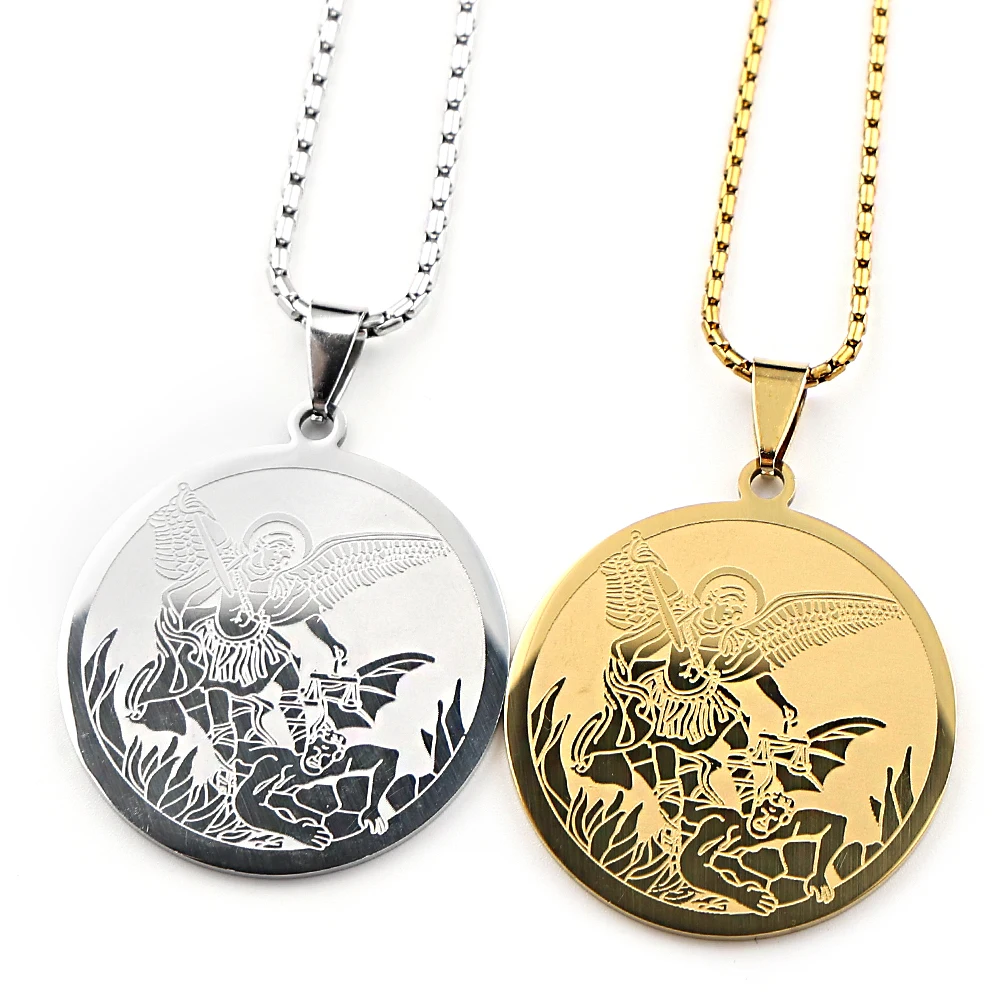 Archangel St. Michael Protect Us Necklace for Women Men Stainless Steel Saint Michael Chain Jewelry Colar Masculino NZZZ689S02