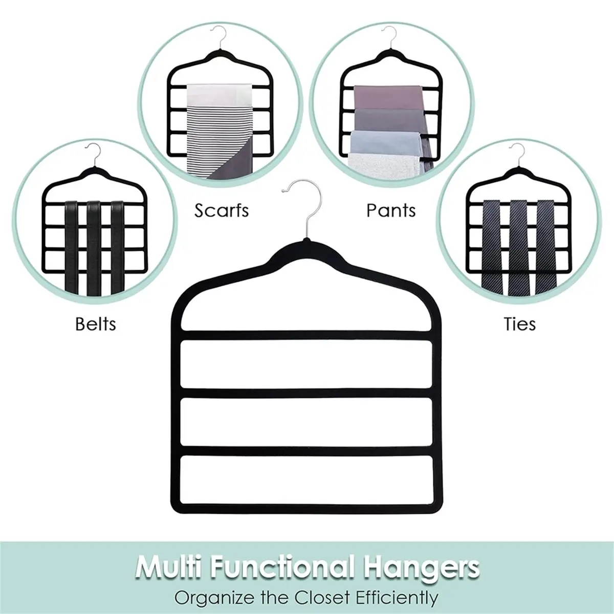 Hangers, Space-Saving Multi-Tier Closet Organizers for,Trousers, Skirts, Scarves,Non-Slip Vertical Storage Black