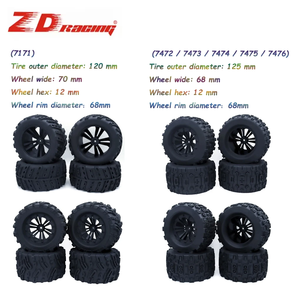 

ZD Racing 4 шт. 125/120 мм 1/10 колеса Monster Truck шины резиновые шины для RC Crawler Axial Traxxas Tamiya Kyosho HPI HSP ARRMA