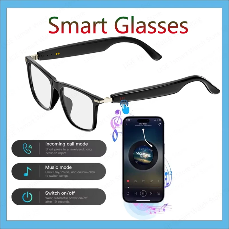 

New Audio Smart Glasses 2025 Bluetooth Call Anti-UV Anti-Blue Light Waterproof Wireless Music Outdoor Smart Sunglasses Men Women
