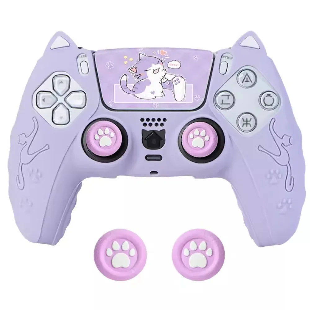 Leuke Cat Paw Controller Case Set Siliconen Controller Skin met Duimgreep Caps Beschermende Shell Cover met Sticker voor PS5