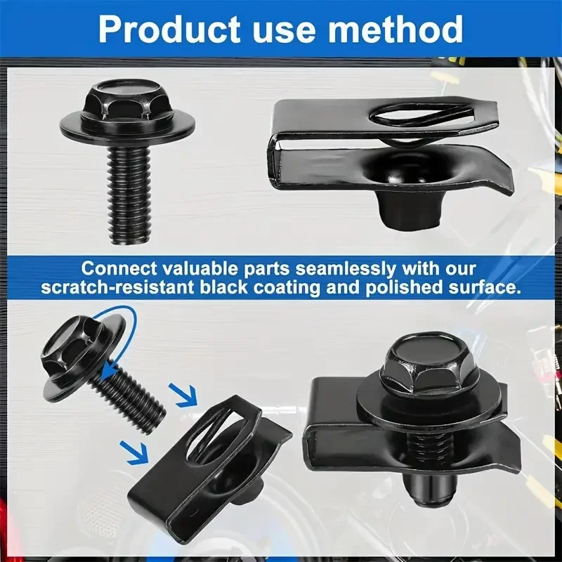 10/30set Universal Car U-nut Clips Fastener Metal Bolts Screw Fender Bumper Buckle Rivet Screws U-Type Clips Car Accessories