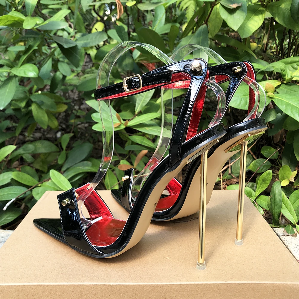 Women 12cm High Heels Sexy Pointy Toe Stilettos Pumps Black Ankle Strap Sandals Fetish Club Party Man Crossdresser Unisex Shoes