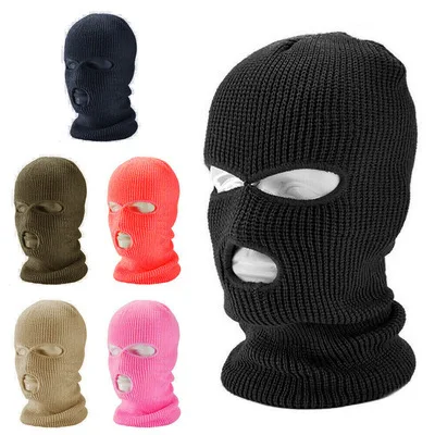 Multicolor 3‑Hole Rib Knit Elastic Winter Balaclava Hat For Women Men Full Face Cover Outdoor Sports Windproof Face Mask 2026