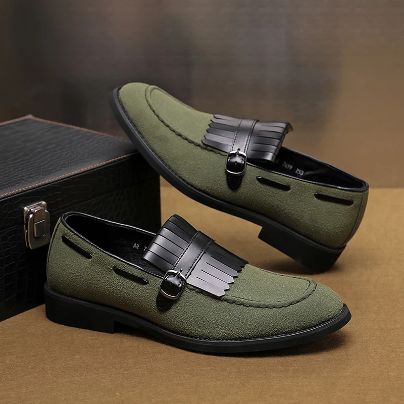 Novel Designer Suede Green Brwon Black Pointed Wedding Oxford Shoes Men Casual Loafers Formal Dress Footwear Zapatos Hombre 48