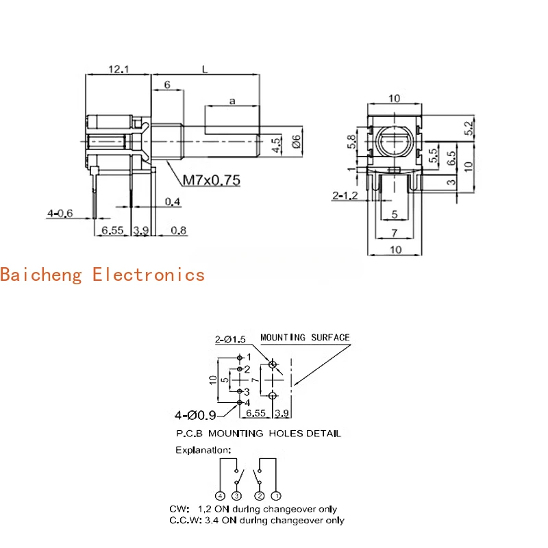 10PCS 360 degree rotation 09 type RS1002 sealed coding switch 20 positioning pulse number horizontal 20mm