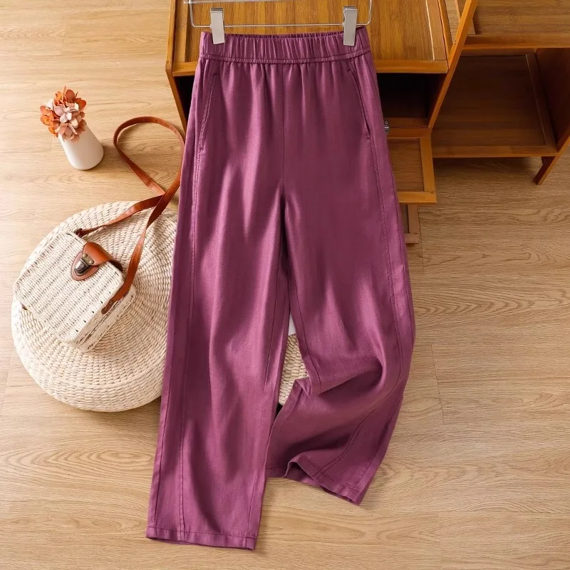 بنطال نسائي صيفي رقيق وفضفاض للتنحيف مريح ومتعدد الاستخدامات من الكتان