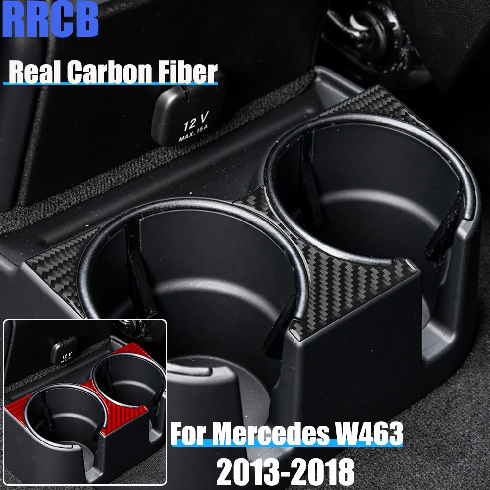 

Real Carbon Fiber Car Accessories Rear Cup Holder Soft Cover Sticker For Mercedes Benz G Class W463 G500 G63 G65 G350d 2013-2018