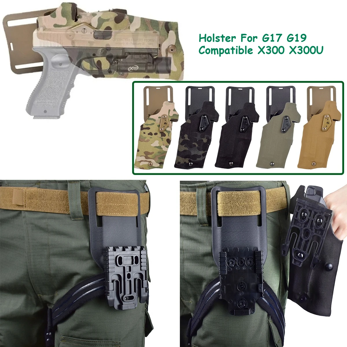 Tactical Pistol Holster For Glock 17 19 Compatible X300 X300U Ultra Light Quick Adapter mount Leg Shroud Drop Airsoft Holster